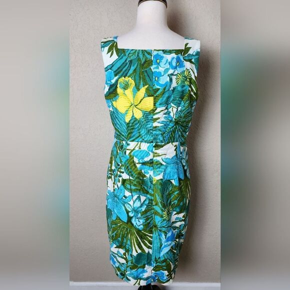 Talbots Retro Tropical Floral Hawaiian Woven Sleeveless Sheath Dress Size 10 - Picture 4 of 8